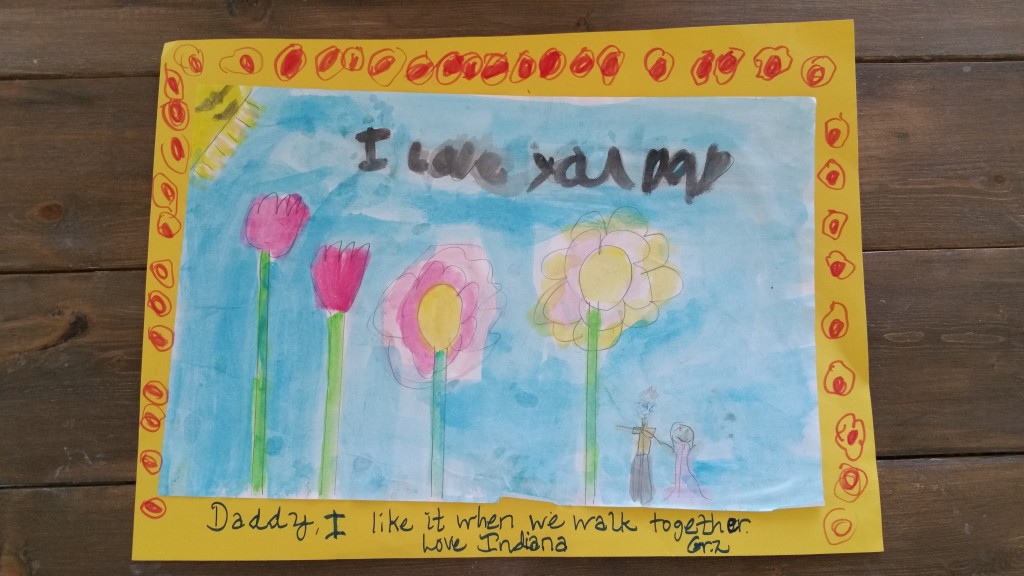 My daughter gave me this painting on Father's Day. A great reminder of what she values (my time, not my stuff).