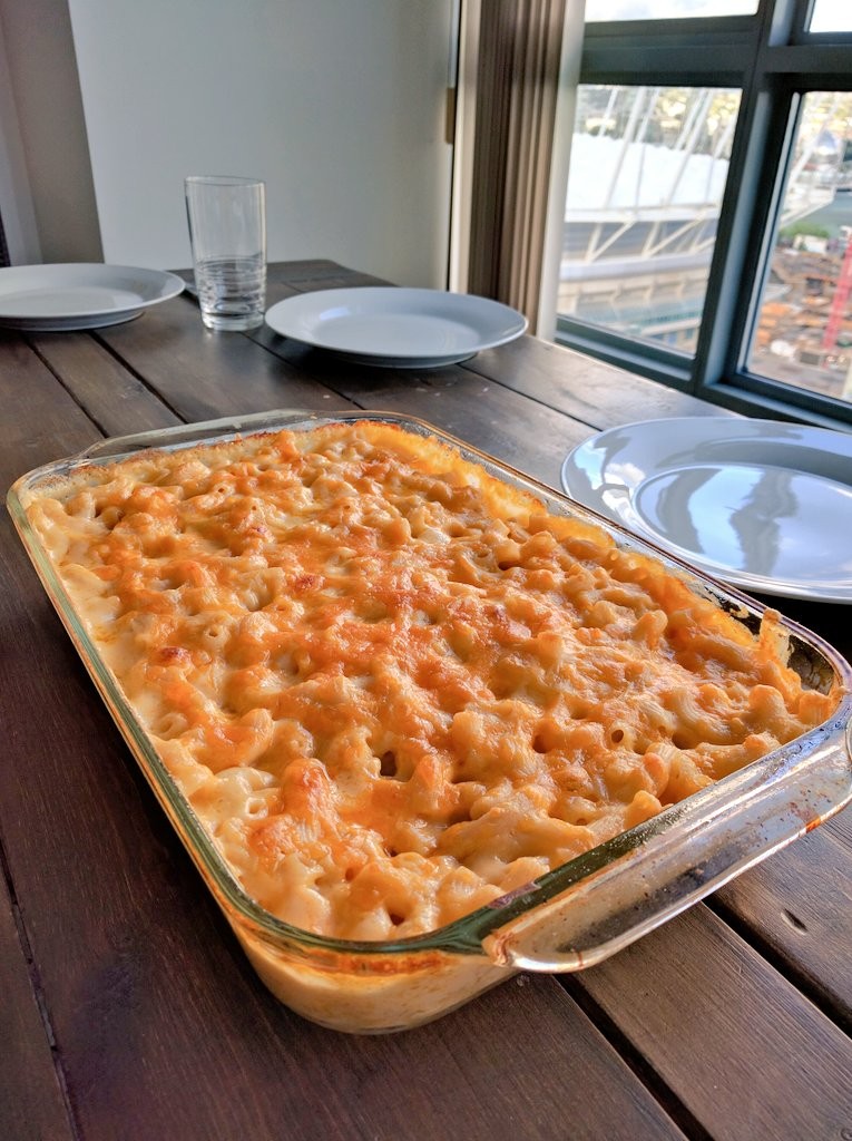 The gluten free baked mac and cheese the kids and Markus prepared.